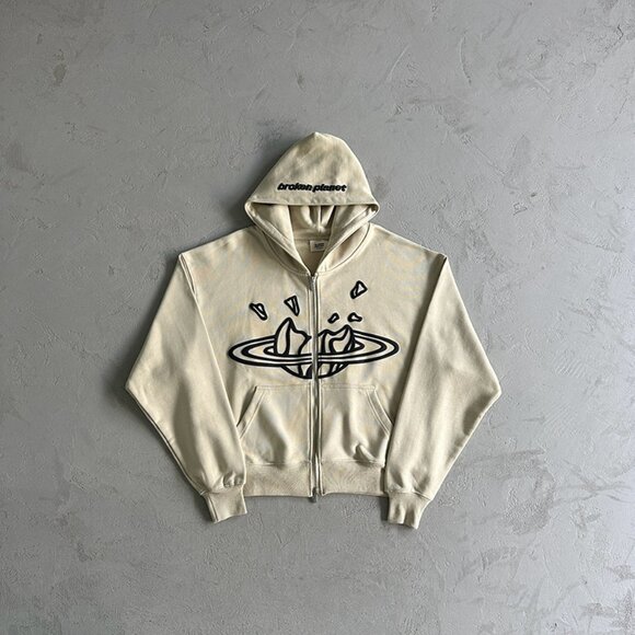 Broken Planet Zip Up Hoodie Bone White